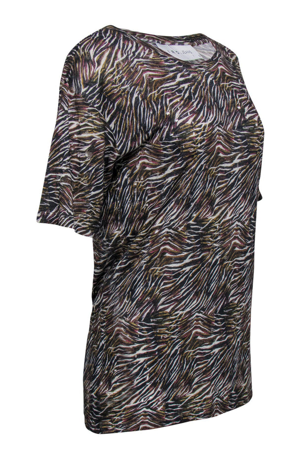 Current Boutique-IRO Jeans - Multicolored Zebra Print Distressed Tee Sz S