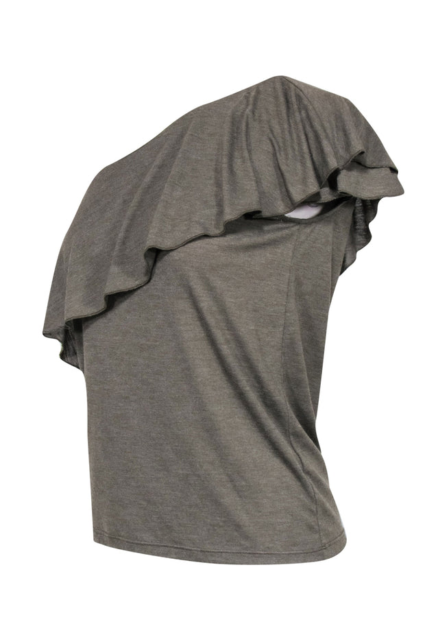 Current Boutique-IRO - Olive One Shoulder Top w/ Ruffle Design Sz S