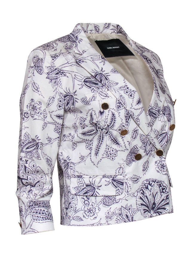 Current Boutique-Isabel Marant - White & Purple Floral Printed Cropped Blazer Sz 8