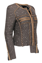 Current Boutique-Isabel Marant - Brown Woven Wool Zip-Up Jacket w/ Leather Trim Sz 2