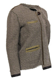 Current Boutique-Isabel Marant - Tan Fuzzy Woven Snap Button Jacket w/ Leather Button Sz 2