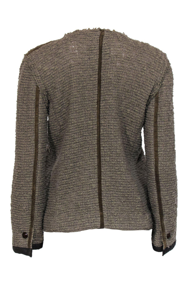 Current Boutique-Isabel Marant - Tan Fuzzy Woven Snap Button Jacket w/ Leather Button Sz 2