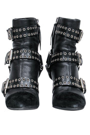 Current Boutique-Isabel Marant - Black Leather Heeled Buckled Booties w/ Suede Trim Sz 5.5