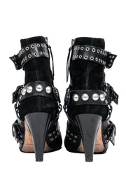 Current Boutique-Isabel Marant - Black Leather Heeled Buckled Booties w/ Suede Trim Sz 5.5