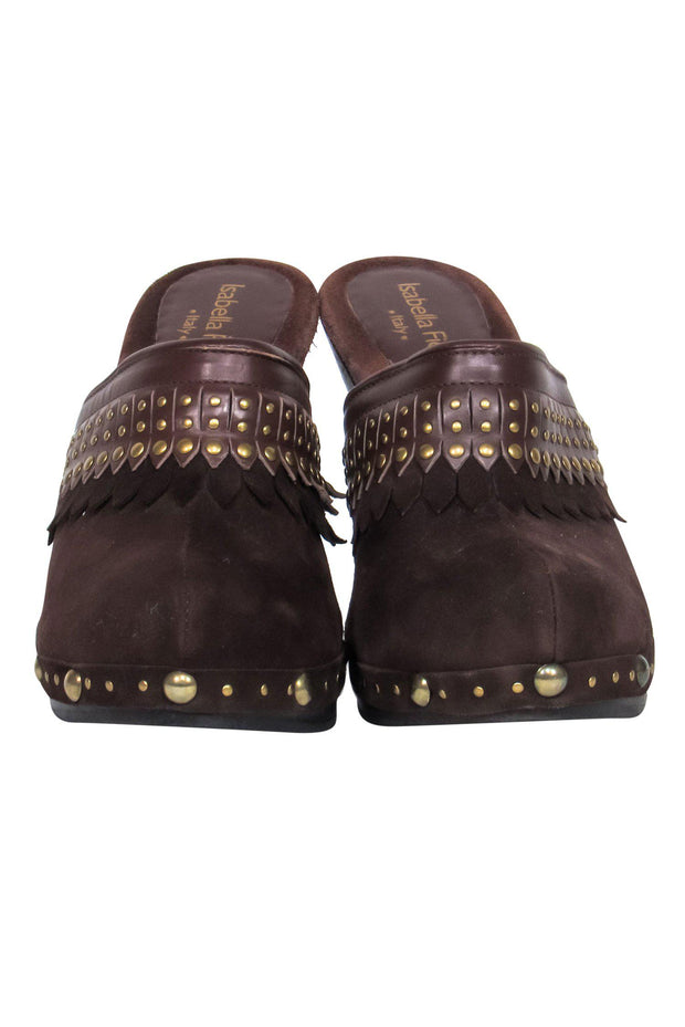 Current Boutique-Isabella Fiore - Brown Suede Gold Studded Clog Pumps Sz 6