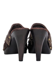 Current Boutique-Isabella Fiore - Brown Suede Gold Studded Clog Pumps Sz 6