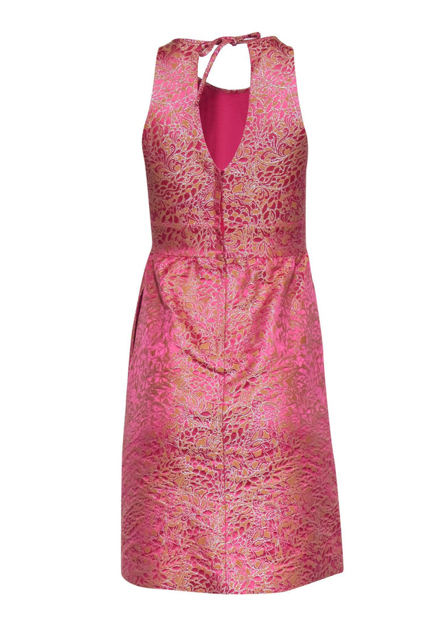 Current Boutique-J.Crew - Hot Pink & Peach Metallic Floral Print Jacquard Dress Sz 0