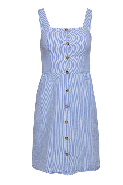 Current Boutique-J.Crew - Blue & White Striped Seersucker Sleeveless Sheath Dress Sz 00