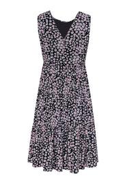 Current Boutique-J.Crew - Black & Pink Floral Print Sleeveless Tiered Babydoll Dress Sz PM