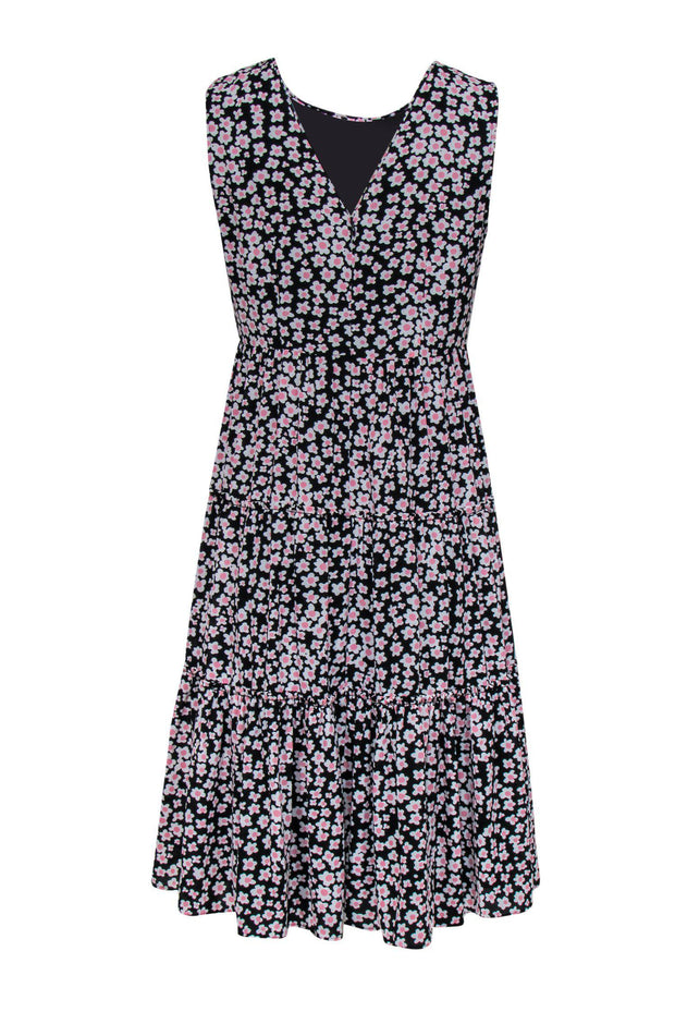 Current Boutique-J.Crew - Black & Pink Floral Print Sleeveless Tiered Babydoll Dress Sz PM