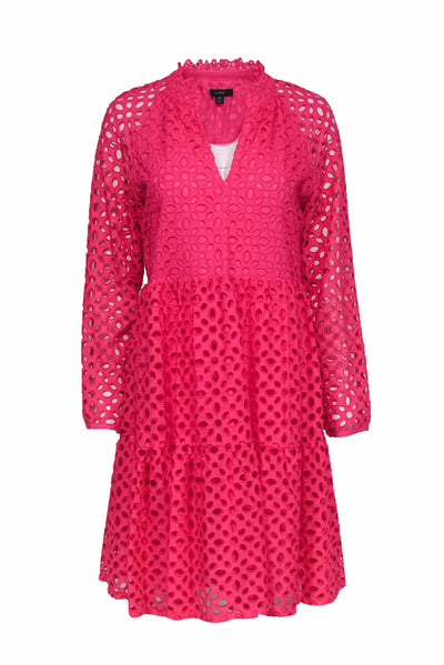 Current Boutique-J.Crew - Hot Pink Eyelet Overlay Cotton Babydoll Dress Sz XST
