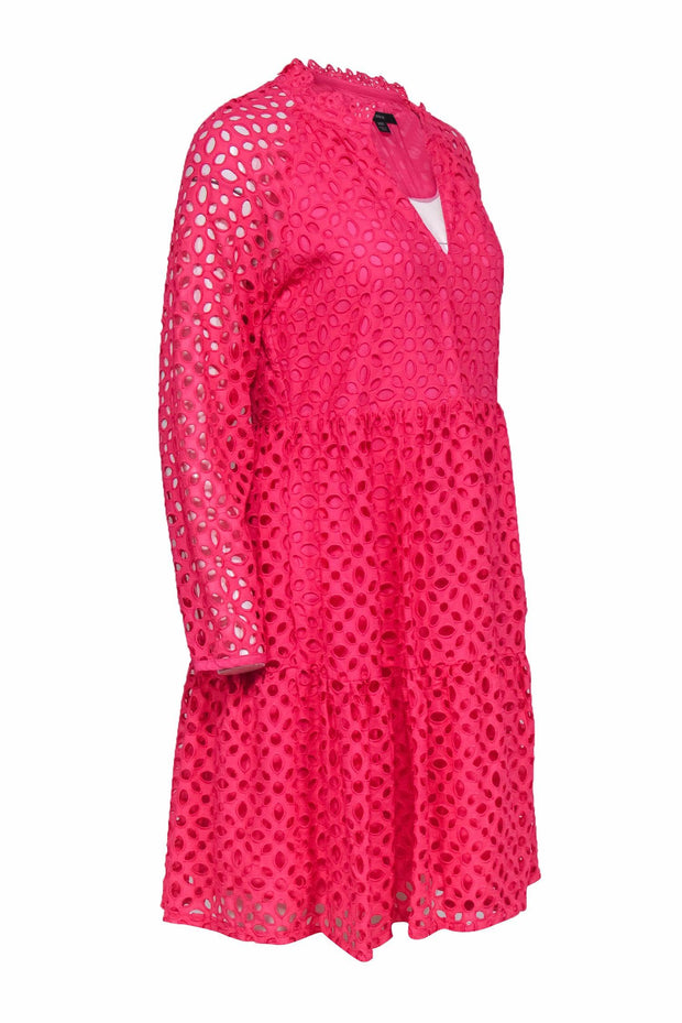 Current Boutique-J.Crew - Hot Pink Eyelet Overlay Cotton Babydoll Dress Sz XST