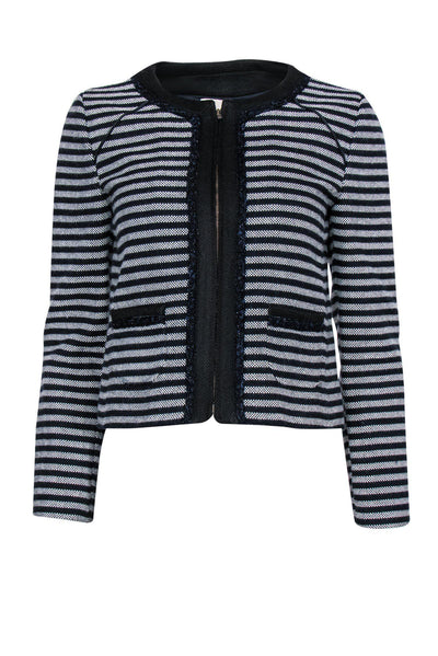Current Boutique-J.Crew - Grey & Black Striped Jacket w/ Metallic Trim Sz 2