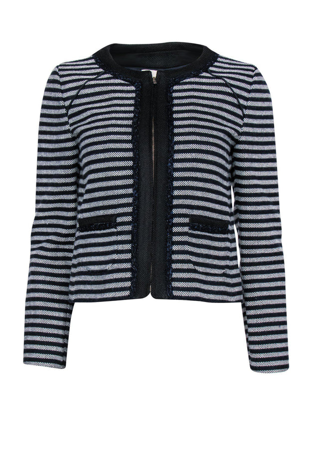 Current Boutique-J.Crew - Grey & Black Striped Jacket w/ Metallic Trim Sz 2