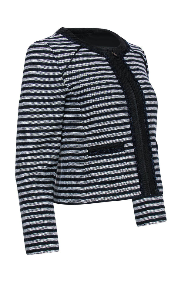 Current Boutique-J.Crew - Grey & Black Striped Jacket w/ Metallic Trim Sz 2