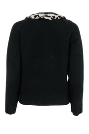 Current Boutique-J.Crew Collection - Black Button-Up Wool Jacket w/ Leopard Print Calf Hair Collar Sz M