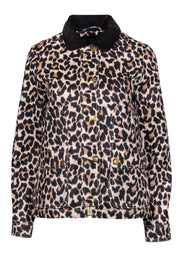 Current Boutique-J.Crew - Beige & Black Leopard Print Coated Jacket w/ Corduroy Collar Sz XS