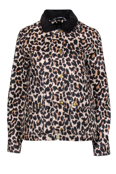 Current Boutique-J.Crew - Beige & Black Leopard Print Coated Jacket w/ Corduroy Collar Sz XS