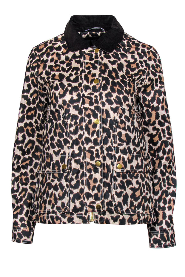 Current Boutique-J.Crew - Beige & Black Leopard Print Coated Jacket w/ Corduroy Collar Sz XS