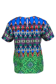 Current Boutique-J.Crew - Multicolor Multi-Print Short Sleeve Silk Blouse Sz 4