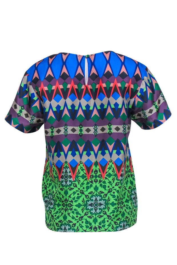 Current Boutique-J.Crew - Multicolor Multi-Print Short Sleeve Silk Blouse Sz 4