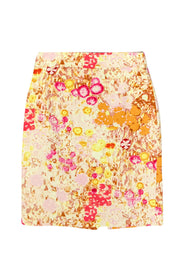 Current Boutique-J.Crew - Pink & Yellow Abstract Floral Print Textured Pencil Skirt Sz 0