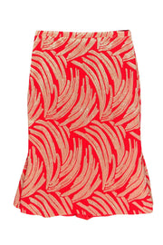 Current Boutique-J.Crew - Red & Gold Metallic Printed Midi Skirt Sz 4