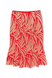 Current Boutique-J.Crew - Red & Gold Metallic Printed Midi Skirt Sz 4