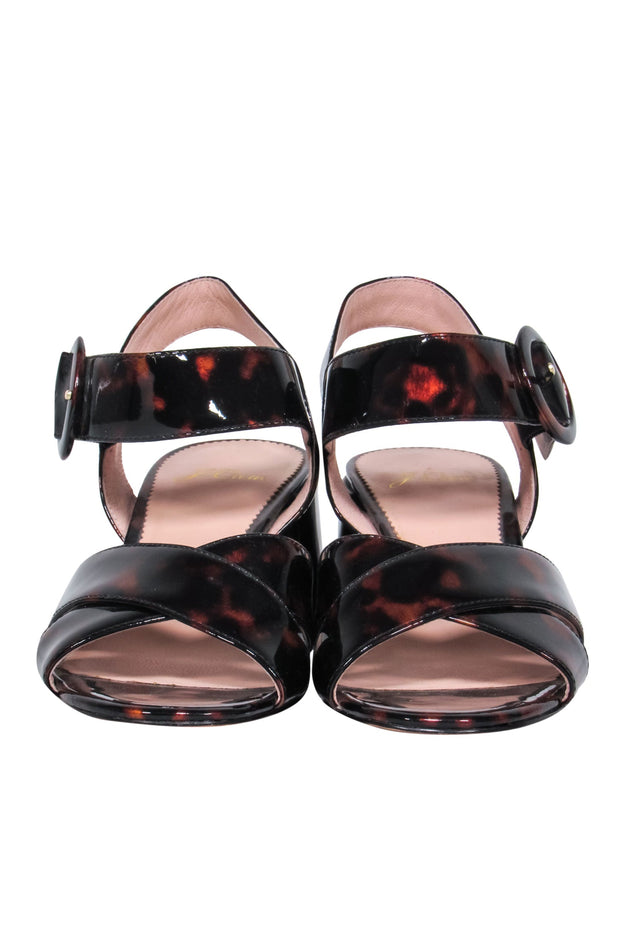 Current Boutique-J.Crew - Brown Tortoise Shell Patent Leather Block Heel Sandals w/ Buckle Sz 6.5