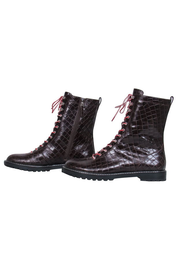 Current Boutique-J.Crew - Brown Croc Embossed Lace Up Boots Sz 12