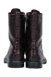 Current Boutique-J.Crew - Brown Croc Embossed Lace Up Boots Sz 12
