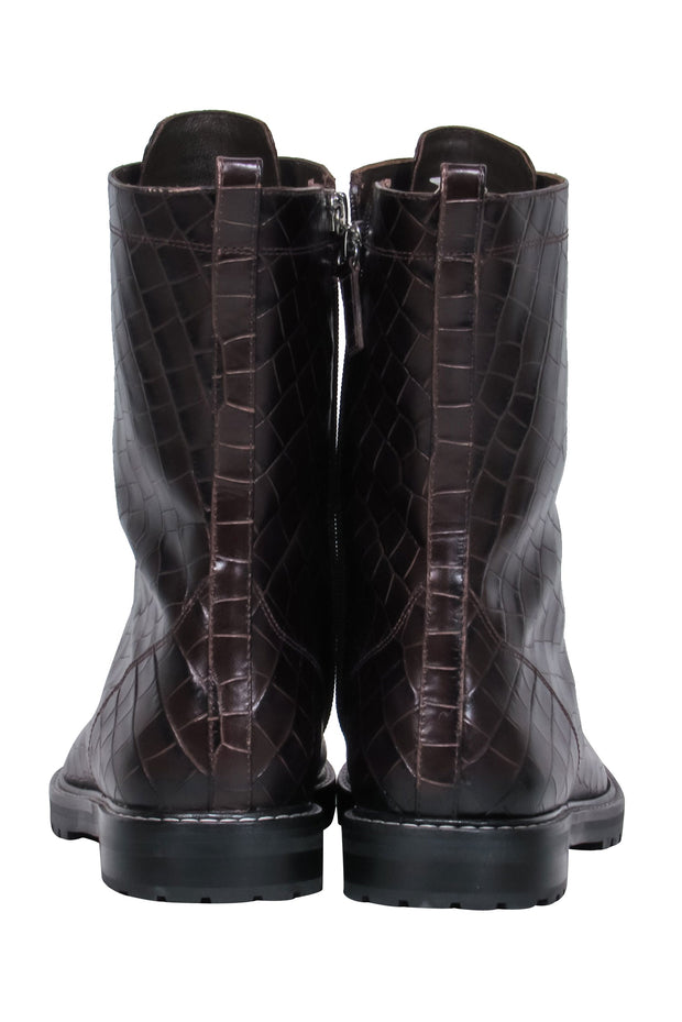 Current Boutique-J.Crew - Brown Croc Embossed Lace Up Boots Sz 12