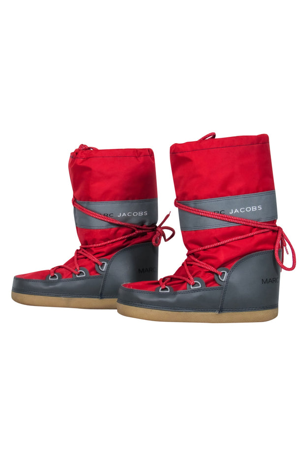 Current Boutique-Marc Jacobs - Red & Gray Lace-Up Chunky Moon Boots Sz M