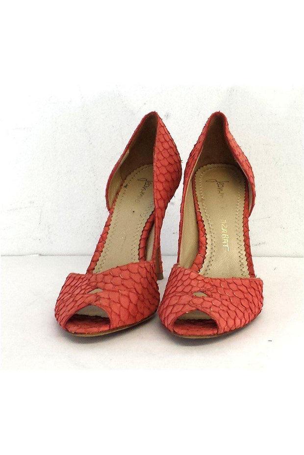 Current Boutique-Jean-Michel Cazabat - Coral Snakeskin Peep Toe Heels Sz 7