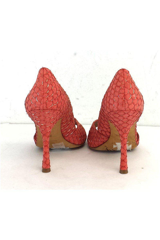 Current Boutique-Jean-Michel Cazabat - Coral Snakeskin Peep Toe Heels Sz 7