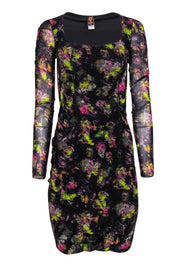 Current Boutique-Jean Paul Gaultier Soleil - Black Floral Mesh Scoop Neck Bodycon Dress Sz S