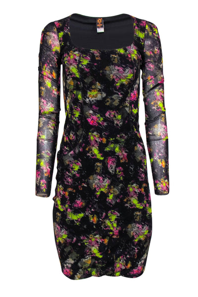 Current Boutique-Jean Paul Gaultier Soleil - Black Floral Mesh Scoop Neck Bodycon Dress Sz S