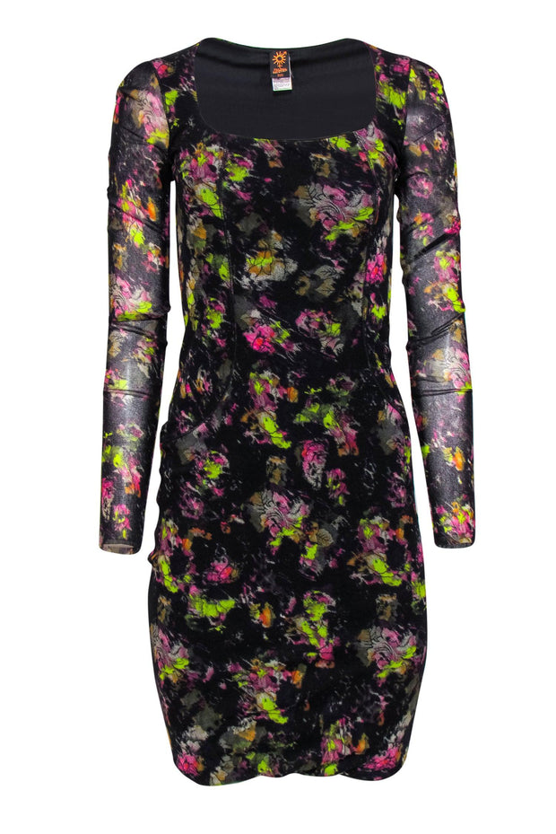Current Boutique-Jean Paul Gaultier Soleil - Black Floral Mesh Scoop Neck Bodycon Dress Sz S