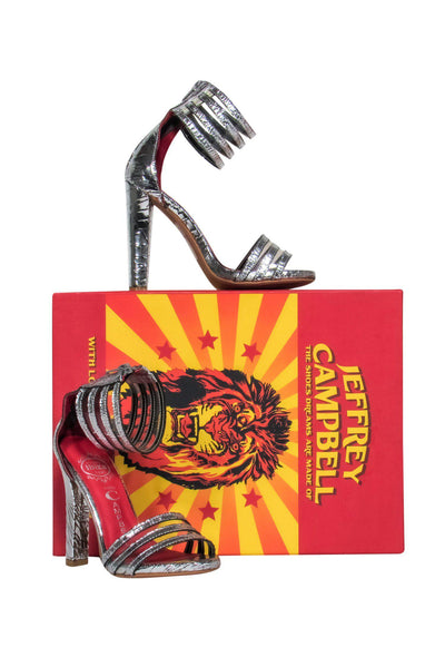Current Boutique-Jeffrey Campbell - Silver Crackled Leather Strappy Heels Sz 5.5