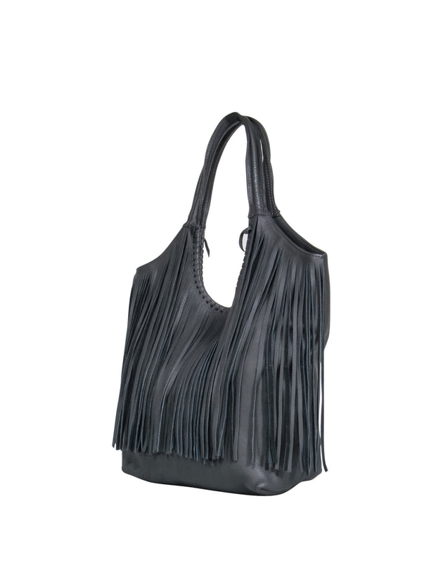 Current Boutique-Jennifer Haley – Dark Grey Fringe Leather Shoulder Bag