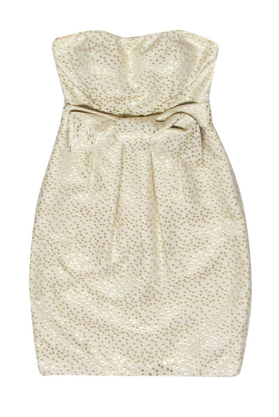Current Boutique-Jenny Yoo - White Strapless Dress w/ Gold Metallic Polka Dots Sz 0