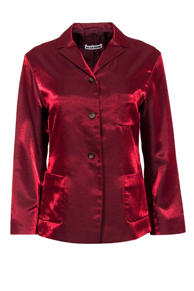 Current Boutique-Jil Sander - Red Shiny Button-Up Blazer Sz M