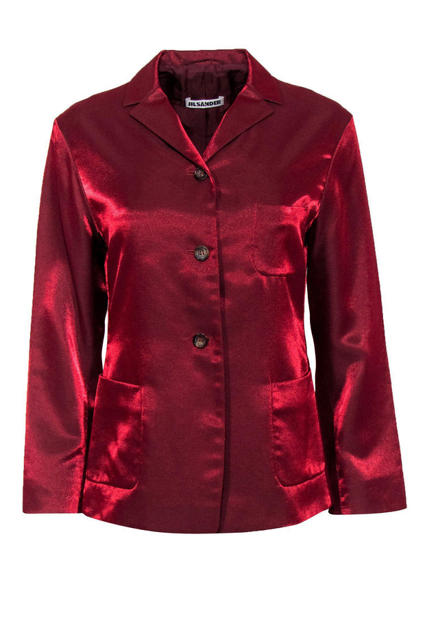 Current Boutique-Jil Sander - Red Shiny Button-Up Blazer Sz M
