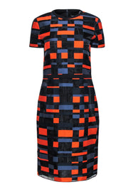 Current Boutique-Jil Sander - Black, Navy & Orange Square Print Sheath Dress Sz 8