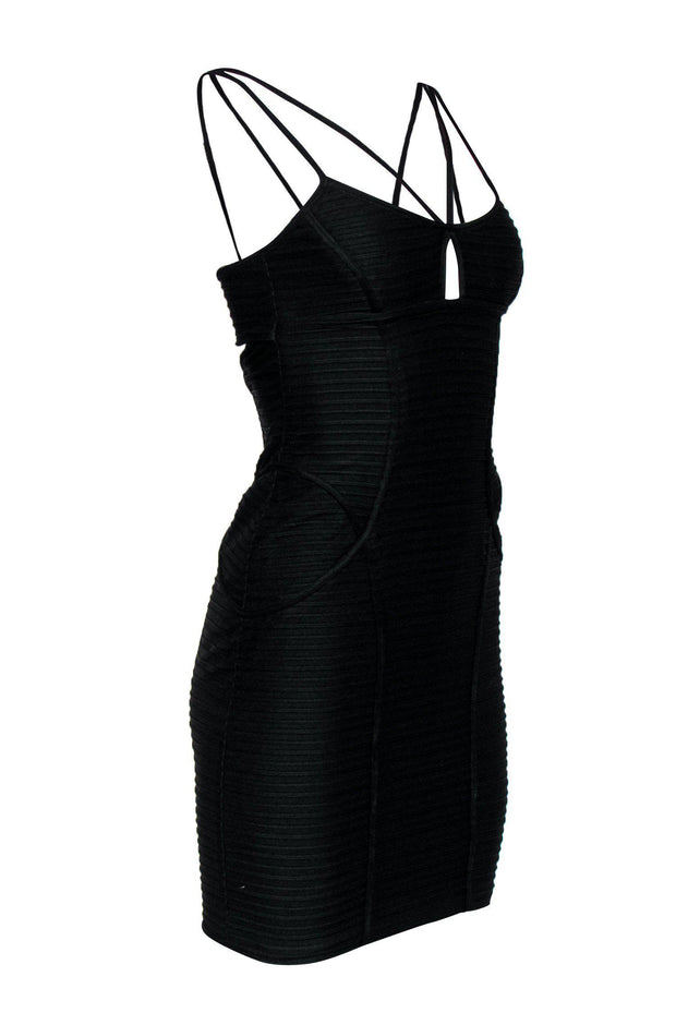 Current Boutique-Jill Stuart - Black Ribbed Strappy Bodycon Dress Sz 4