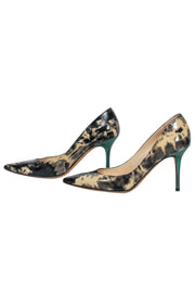 Current Boutique-Jimmy Choo - Black & Beige Marbled Patent Leather Pointed Toe Pumps w/ Green Heels Sz 6