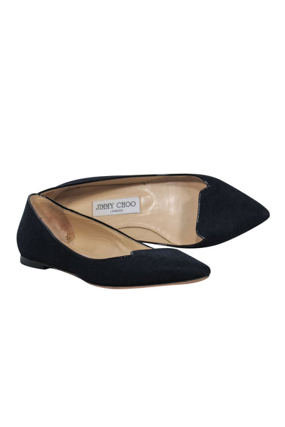 Current Boutique-Jimmy Choo - Dark Navy Felt Pointed Toe Ballet Flats Sz 6.5