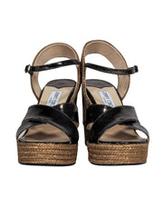 Current Boutique-Jimmy Choo - Pewter Faux Snakeskin Metallic Woven Wedges Sz 9