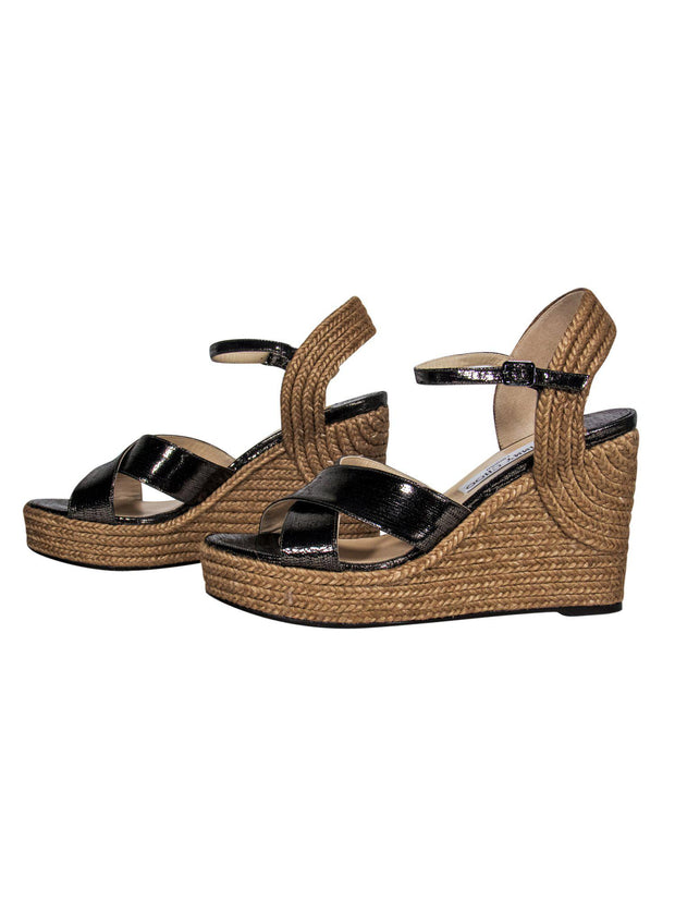 Current Boutique-Jimmy Choo - Pewter Faux Snakeskin Metallic Woven Wedges Sz 9
