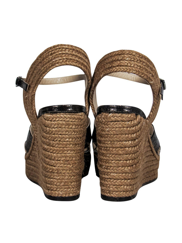 Current Boutique-Jimmy Choo - Pewter Faux Snakeskin Metallic Woven Wedges Sz 9